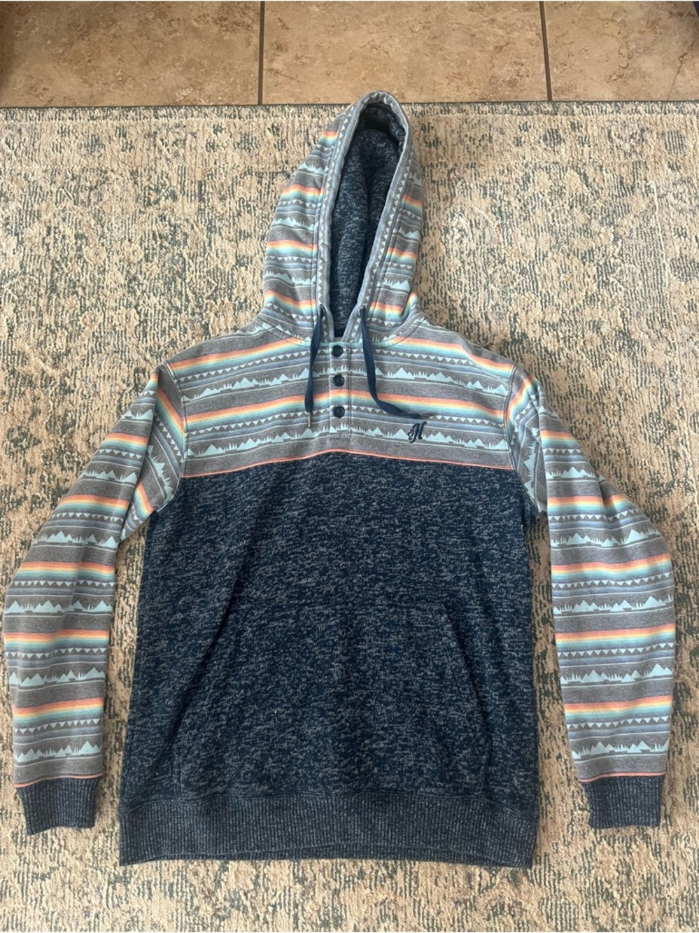 Hooey Navy and Light Gray Striped Pullover Hoodie